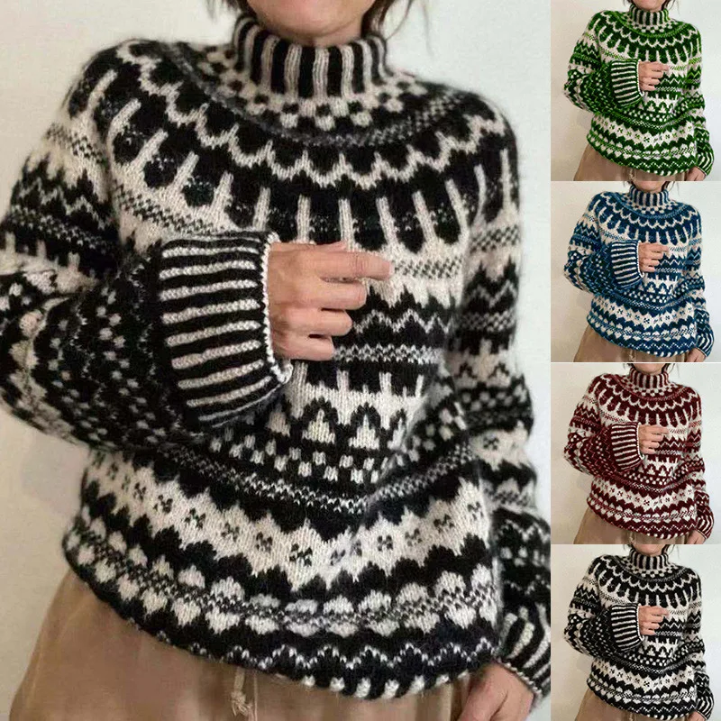 

Пуловер Lugentolo с геометрическим рисунком, женский зимний модный свободный свитер, топы в уличном стиле