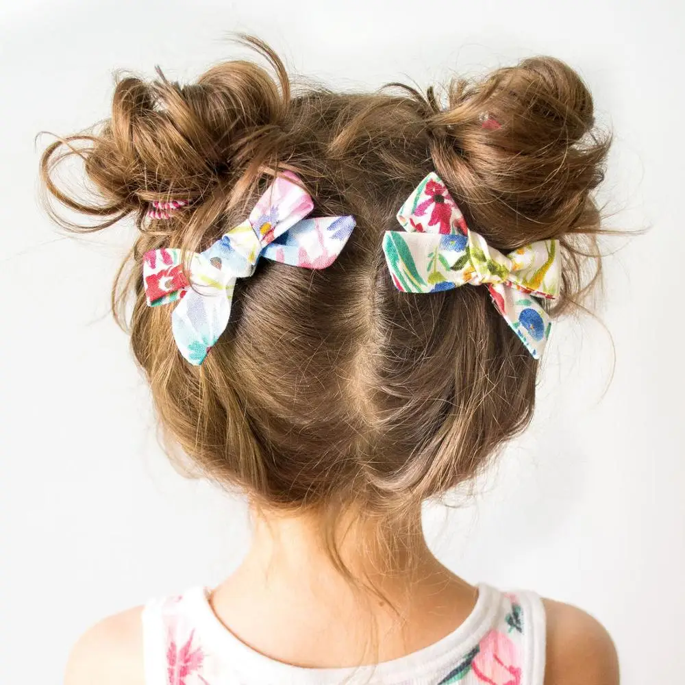 

2pcs/set Flower Print Grosgrain Ribbon Hiar Bows with Clip for Girls Handmade Hair Bows Hairpins Barrettes Hair Acesssories