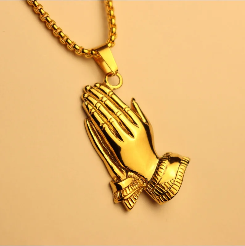 

"The Lord Will Bless You" Bless Your Family Hands of Prayer Pendant Necklace Motorcycle Party Punk Necklace Hip Hop Jewelry Gift