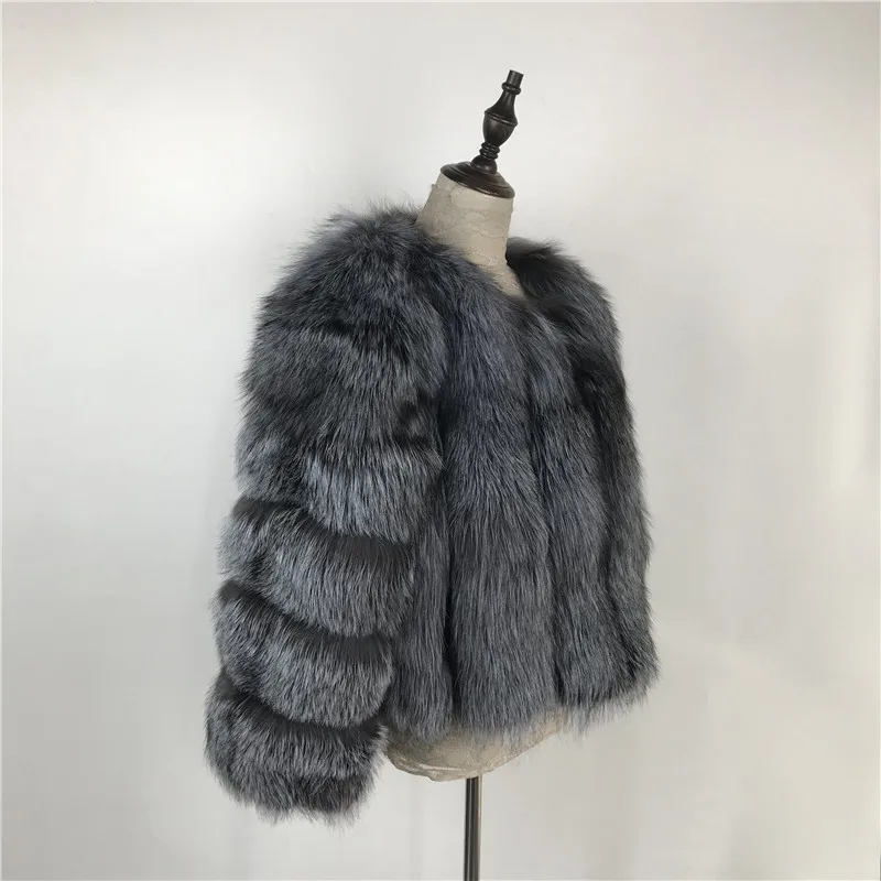 Модное пальто из натурального меха серебристой лисы, толстое теплое Женское пальто из синей лисы, зимнее элегантное пальто из натурального меха с круглым вырезом
