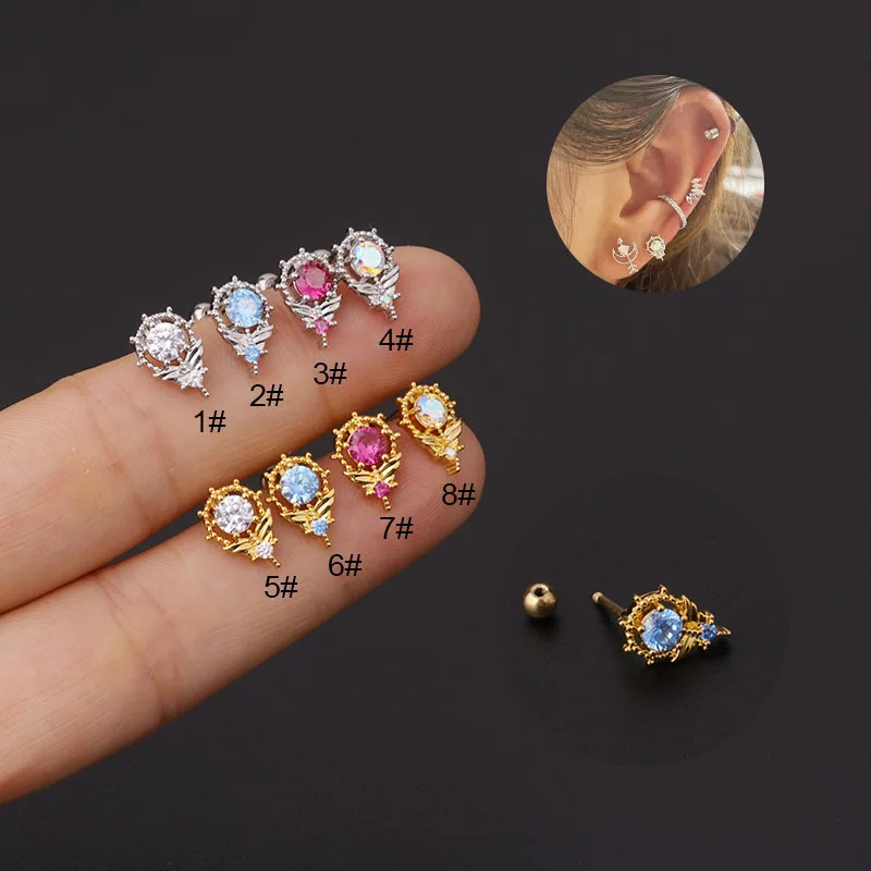 

1PC Rainbow CZ Flower Small Piercing Stud Earrings for Women Ear Bone Tragus Rook Conch Helix Puncture Cartilage Labret Jewelry