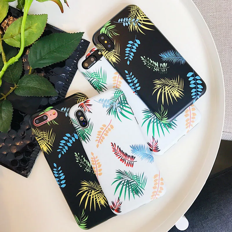 Colorful Leaves Pattern Phone Case for iPhone 6 6s 7 8 Plus X Xs XR Max TPU Soft Back Cover |