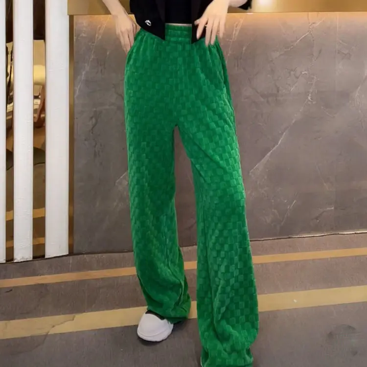 

High Waist Wide Leg Pants Women's Autumn and Winter 2021 New Solid Color Plaid Straight Casual Drape Mopping Trousers Trend