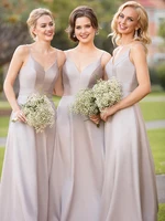 grey elegant formal wedding bridesmaid dress 2020 new v neck sleeveless backless floor length court train simple party gowns