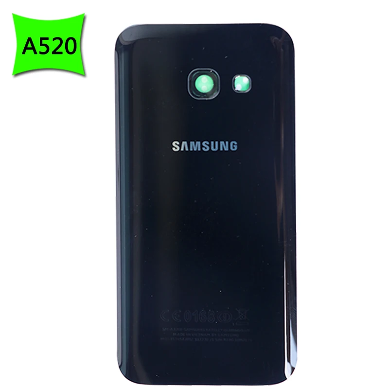 Для samsung Galaxy A3 A5 A7 A320 A520 A720 стеклянная крышка для батареи задняя дверь+ чехол для объектива камеры для a320 a520 a720 - Цвет: A520 Black