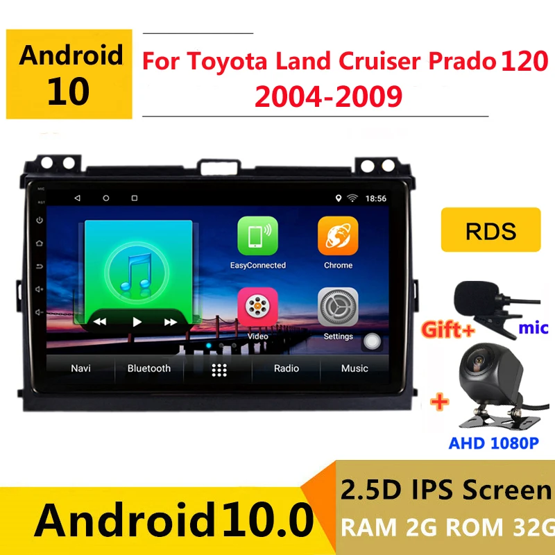 9 дюймов Android 10 автомобильный DVD мультимедийный плеер GPS для Toyota land cruiser prado 120 2004-2009