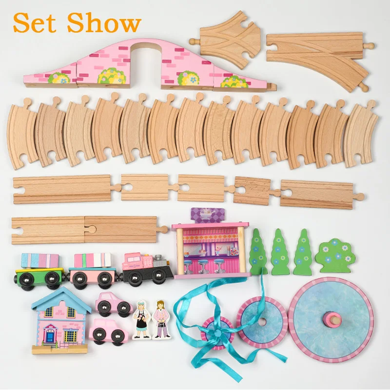 Деревянный поезд набор Детская деревянная железная дорога Волшебная дорожка