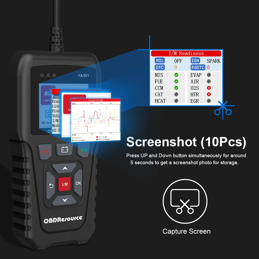 Диагностический инструмент для кодов неисправностей автомобиля YA301 12 В полный