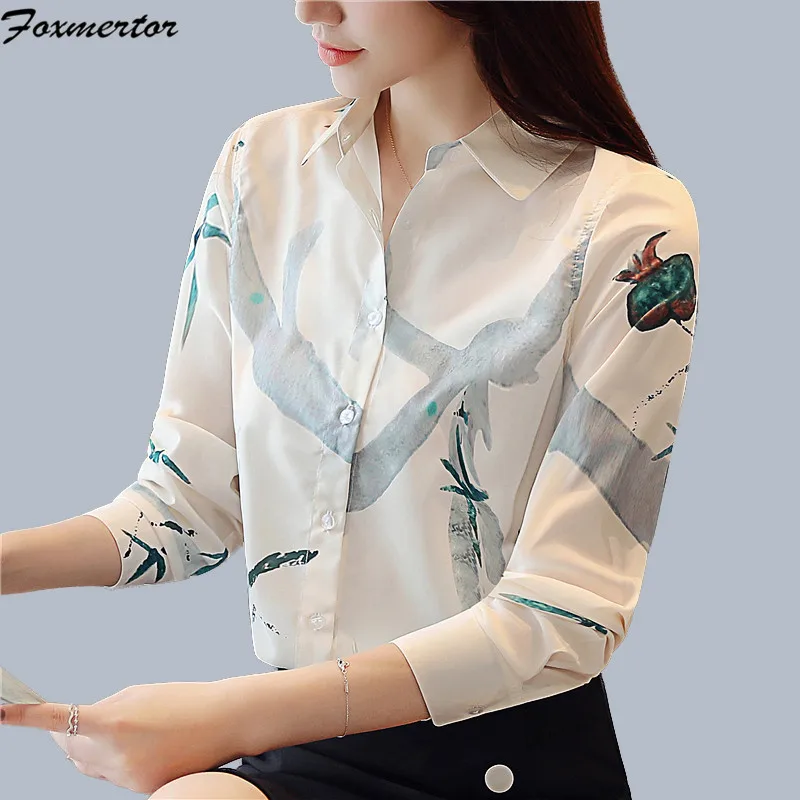 Женская шифоновая блузка, рубашка,, женская одежда, длинный рукав, Blusas, шифон, женские офисные блузки, с принтом, в полоску, в горошек, для девушек, OL, Топ