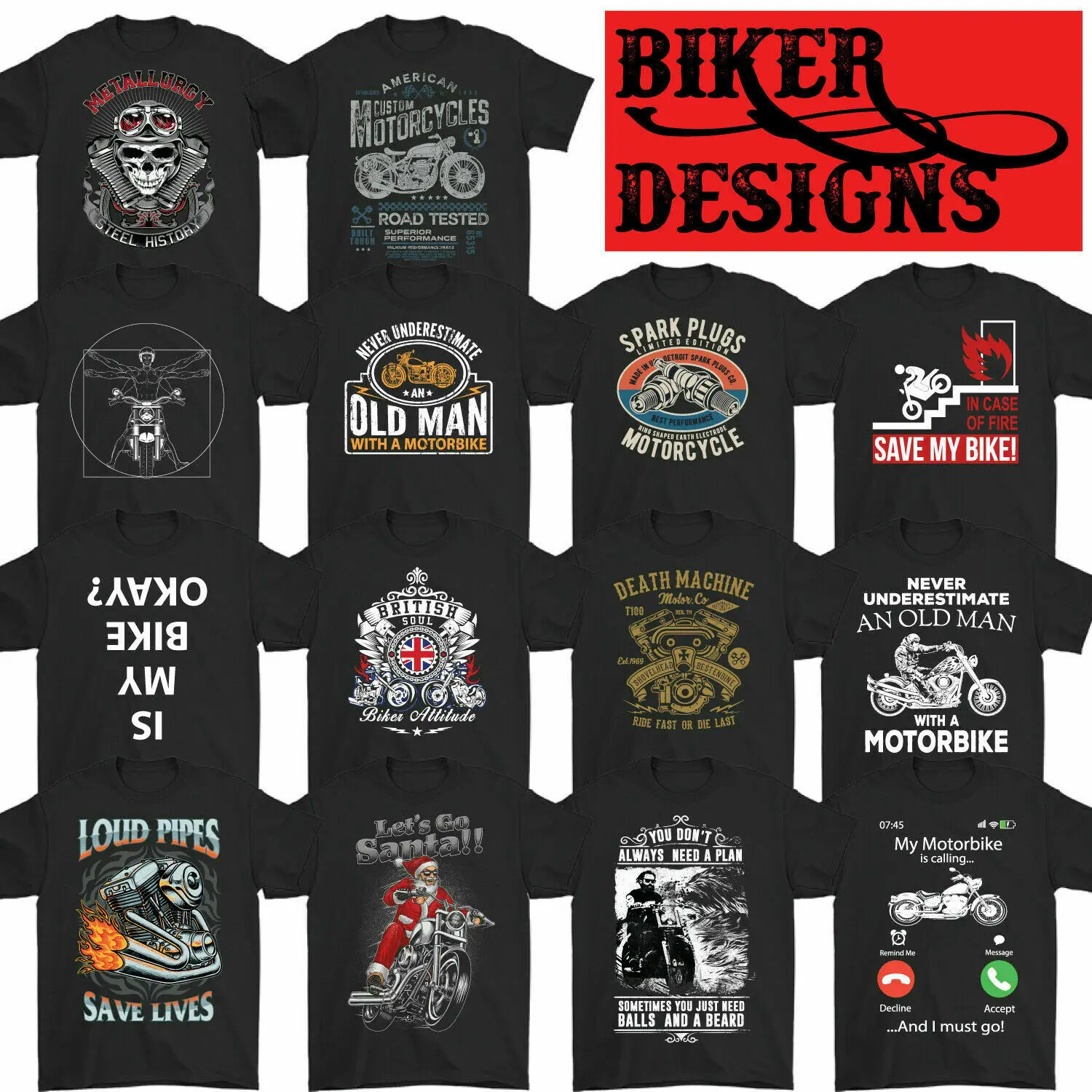 

BIKER T-SHIRT Motorbike Motorcycle Cafe Racer Chopper Bike Mens Funny Skull Top