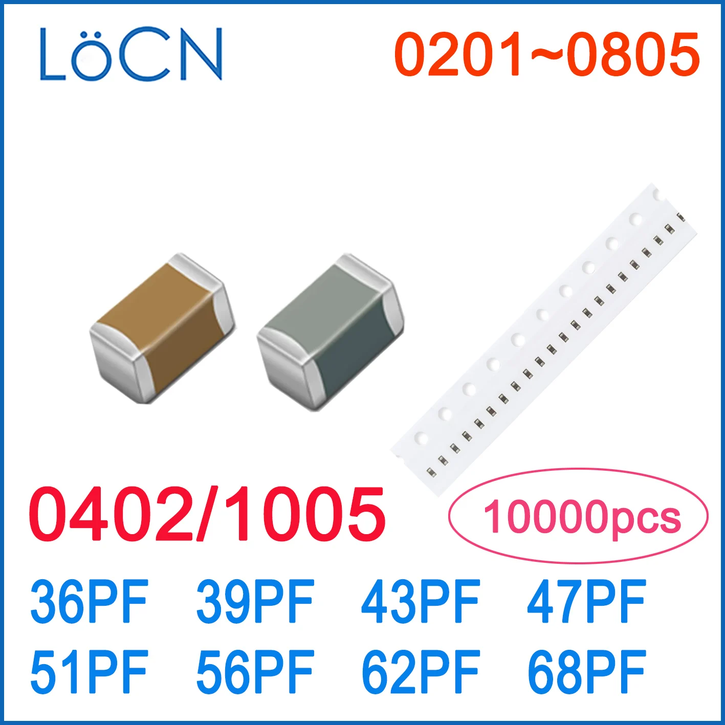 10000 шт. 0402 SMD 36PF 39PF 43PF 47PF 51PF 56PF 62PF 68PF 50 в COG/NPO RoHS 1005 конденсатор высокого качества LoCN