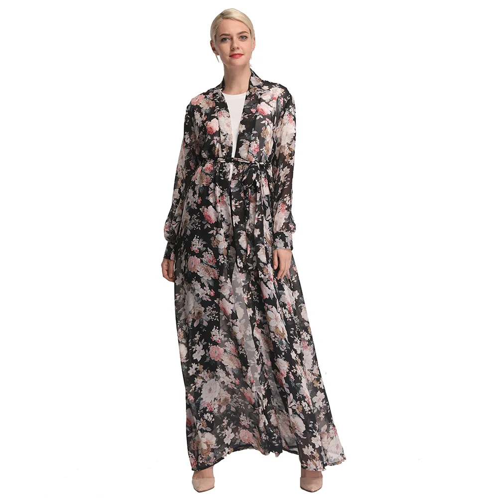 Шифоновое платье-кардиган с цветочным принтом женские повседневные свободные