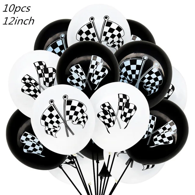 Race Car Birthday Party Supplies Black White Checkered Decorations Including Banner Pennant Balloons Tablecloth Gift Bags | Дом и сад