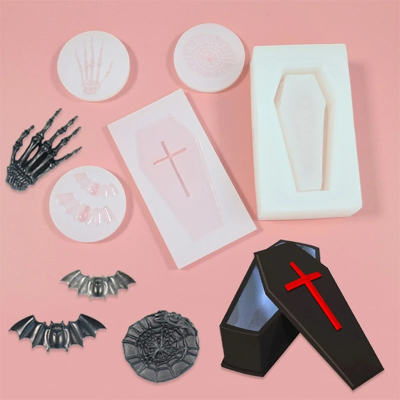 

Halloween Coffin Mold Cross Coffin Box Silicone Mold Skull Ghost Bat Decor Storage Box Resin Casting Mold Kit Art Crafts