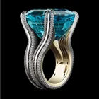 Женское кольцо из серебра 925 пробы, элегантное роскошное свадебное обручальное кольцо с синими драгоценными камнями, размер 5-11