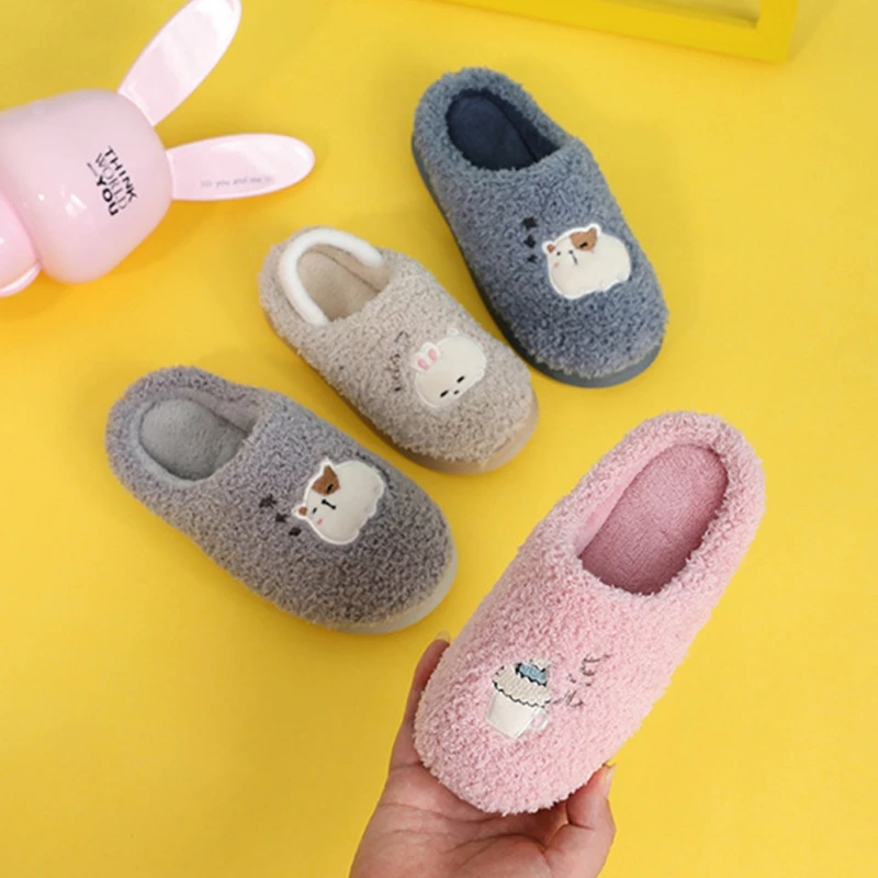 

Kids Cotton Indoor Slippers Baby Winter Boys Girls Home AN-Slip Cartoon Pattern Cute Plush Warm Shoes 2019 New