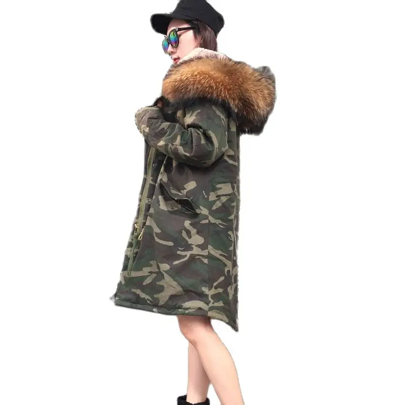 Длинная зимняя парка Camoflage с подкладкой из натурального искусственного меха