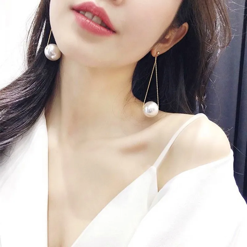 

New Fashion Simulated Pearl Drop Earrings for Women Long Chain Tassel Big Round Pearl Pendant Earring Wedding Korean Jewelry