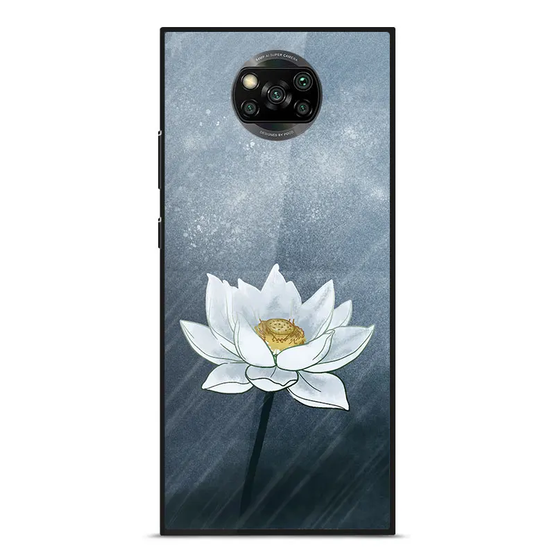 

XiaoMi POCO X3 NFC Case Mirror Painted pattern Scratch Proof Tempered glass protection Back Cover For XiaoMi POCO X3 NFC Case