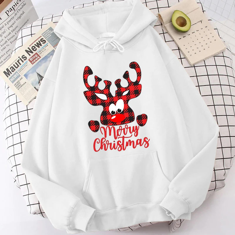 

Веселые рождественские женские свитшоты с принтом оленей, свободные толстовки большого размера с открытыми плечами, милый свитшот, женские...