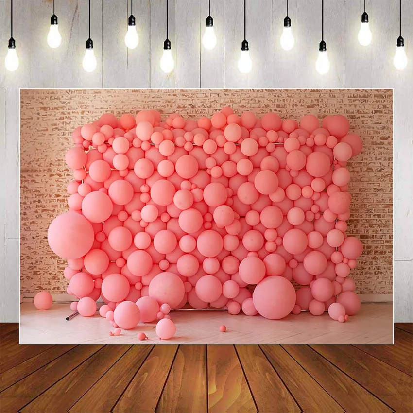 

Mehofond Photography Background Old Brick Wall Pink Balloons Baby Shower Birthday Children Photophone Backdrop Photo Studio