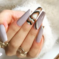 24 pcs french summer wave love design fake nails cream pattern full covered press on false nail tips manicure tools nail art