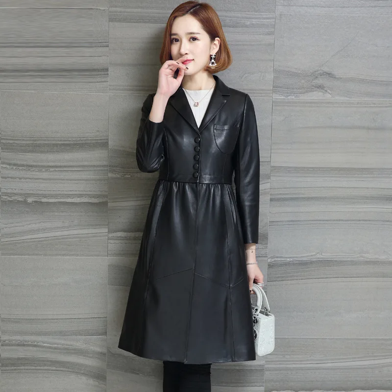 

Genuine Leather Jacket Women 2020 Spring Autumn Sheepskin Coat Long Blazer Leather Jackets Women's Windbreaker F18J16081 YY377