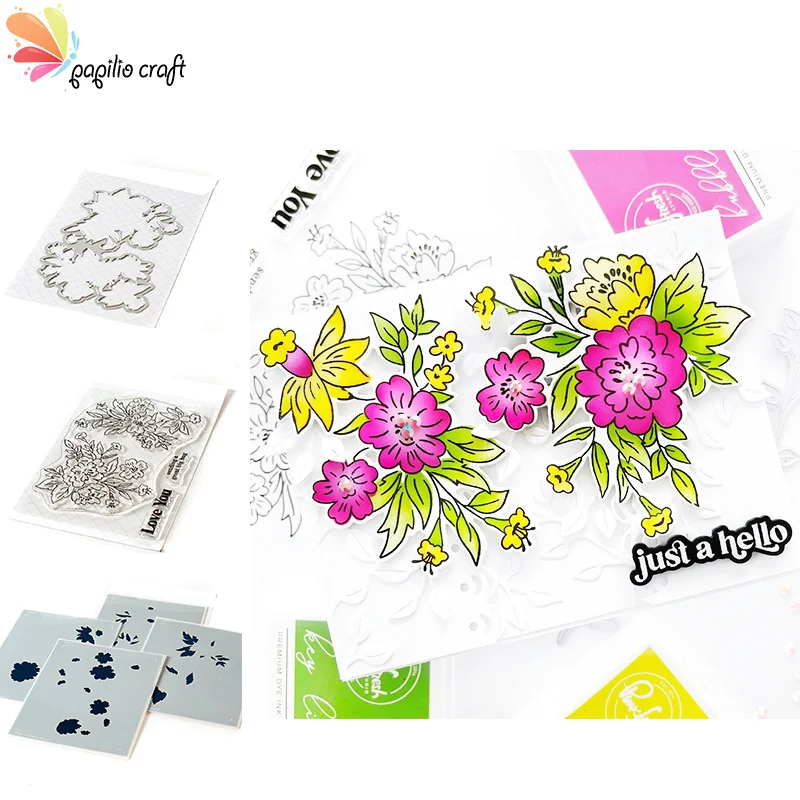 

Happy Blooms Floral Cutting Dies & Stamps & Stencil Scrapbook Diary Decoration Stencil Embossing Template DIY Greeting Card