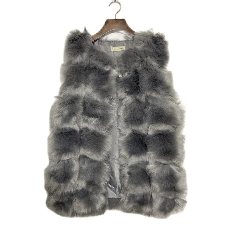 Spring Fall Winter New Fur Imitation Fox Coat Women Long Vest Abrigo Mujer Overwear Bontjas Fourrure Open Stitch | Женская одежда