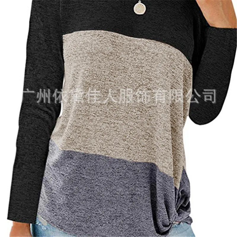

Women Spring Autumn Slim Pink Patchwork Print T-Shirt Ladies Fashion Solid Color Plus Size Tees Female Brand Casual Tops ZM567