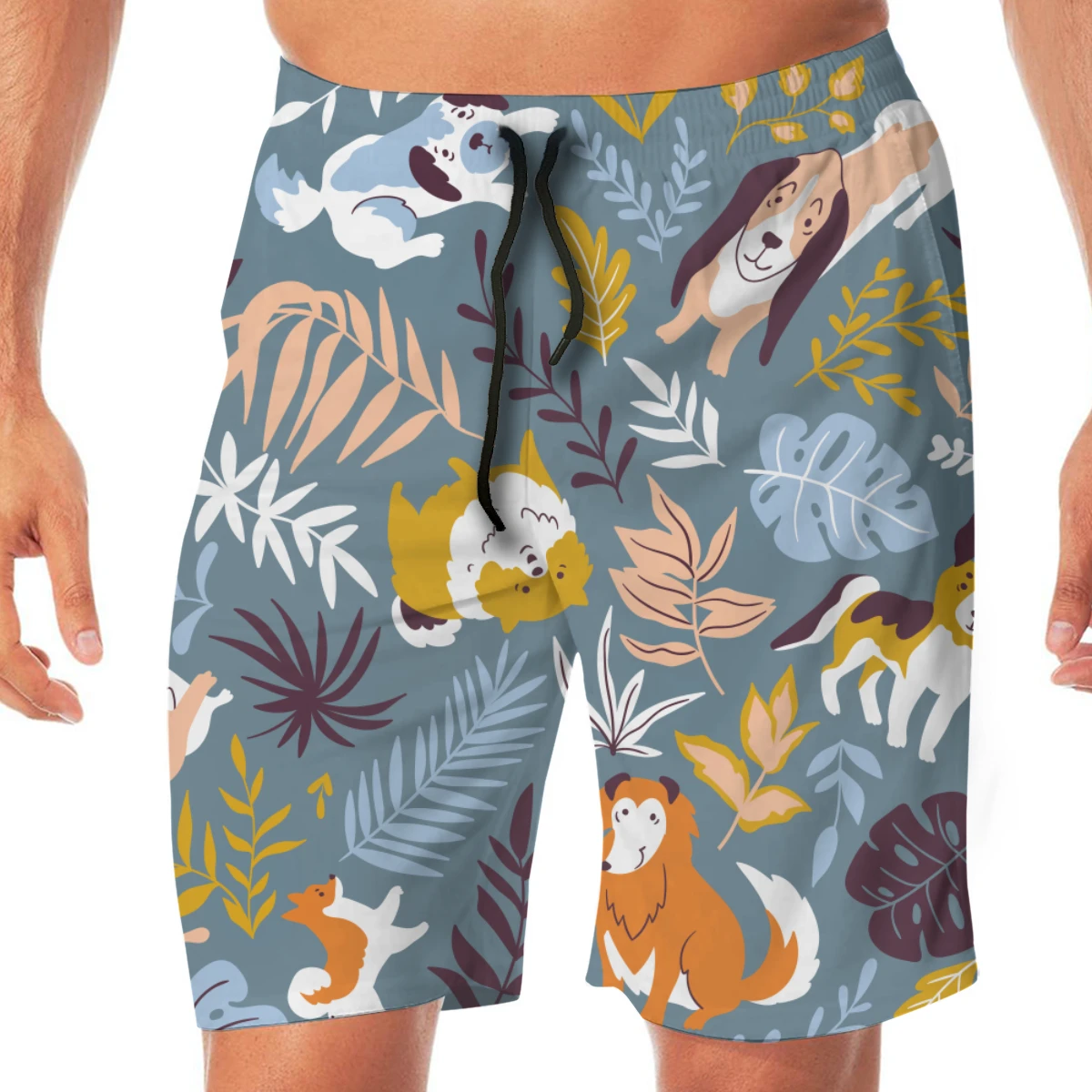 

Summer men's beach shorts Cute Dogs And Leaves Pattern shorts men's short trousers