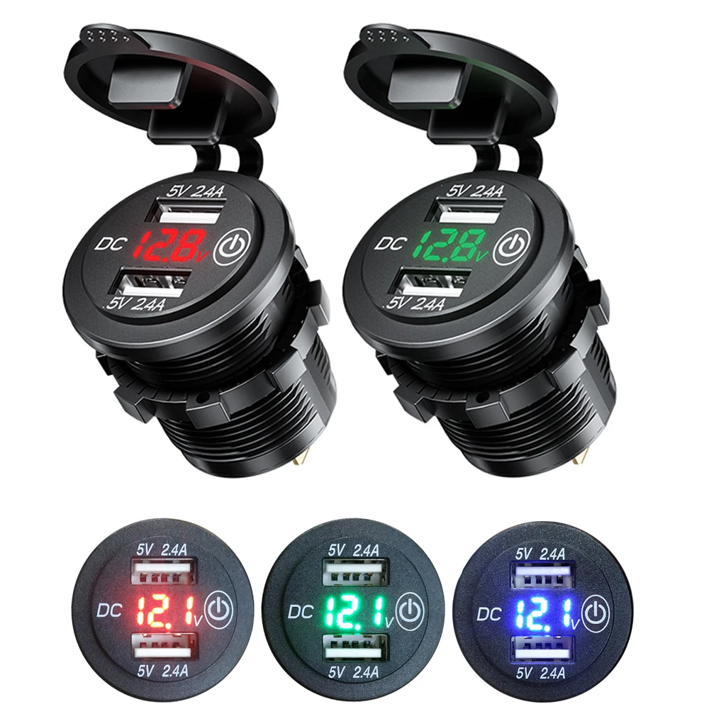 lykas car 12v usb charger voltage meter switch touch on off waterproof led display voltmeter 24v for motorcycle free global shipping