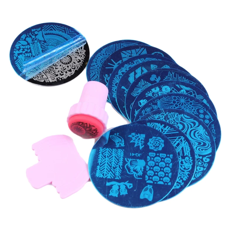 Finger Angel 10Pcs Lace Flower Line Nail Stamping Plates Strawberry Owl Design Template + 1 set Mini Stamper&ampScraper | Красота и