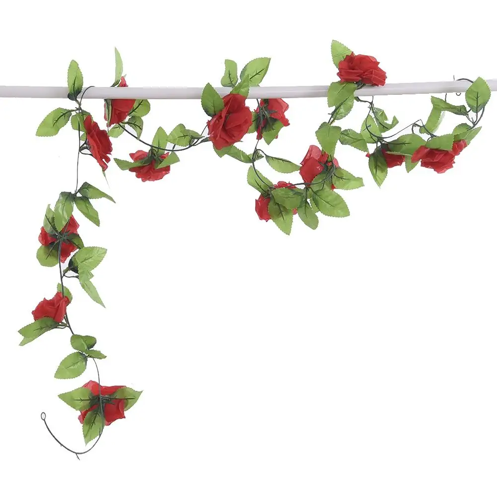 2 4 м искусственные розы лоза цветы гирлянда из ротанга винограда с зелеными