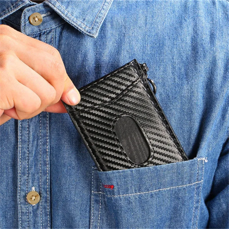 

BISI GORO 2021 Anit-theft Wallet for Men and Women Automatic Pop-up Card Case Carbon Fiber RFID Blocking Credit ID Card Holder