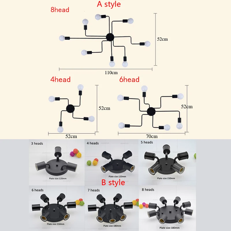 $12.73 Modern Nordic LED Ceiling Chandelier Multiple Rod Wrought Iron Loft E27 Ceiling Chandeliers For Living Room Light Fixture lustre