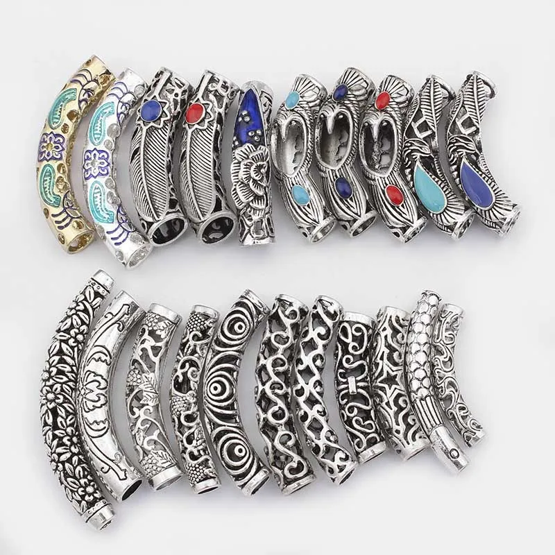 5 шт. тибетская Серебряная изогнутая прокладка трубки соединитель с цветочным