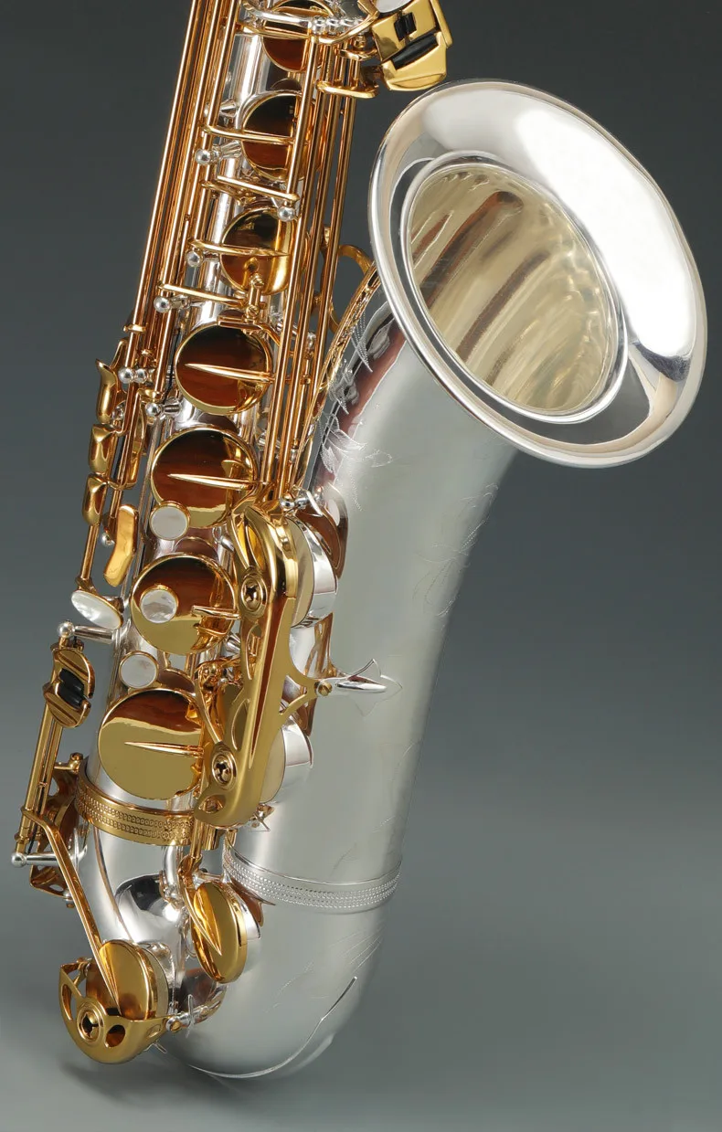 Aisiweier-saxofone de marca bb, saxofone tenor, latão, corpo banhado a prata, esmalte dourado, chave b, instrumento de saxofone plano com estojo de lona