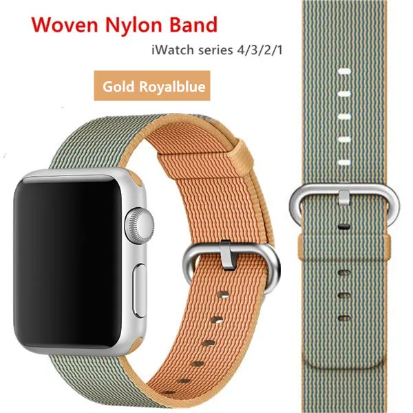 gold roaylblue Нейлоновый ремешок для apple watch band 42 мм 38 мм iWatch 4 Band 44 мм 40 мм браслет ремень Спортивная петля ремешок для apple watch 4 3 2 1 - Цвет ремешка: gold roaylblue