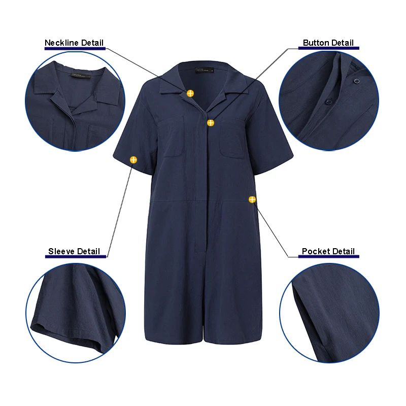 Комбинезон ZANZEA Женский на пуговицах модный однотонный короткий ромпер с