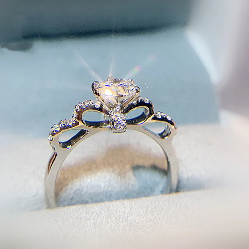 

925 Sterling Silver Bow Rings Inlay Dazzling Moissanite Exquisite Jewelry For Women Wedding Engagement Valentine's Day Gifts