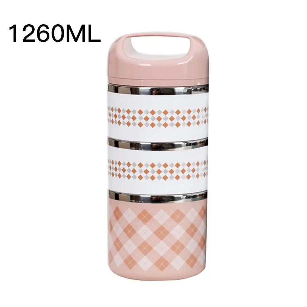 Pink 1260ML Портативный изолированный Ланч-бокс из нержавеющей стали, офисный Герметичный Термос, Ланч-бокс, контейнер для еды 630 мл/960 мл/1260 мл - Цвет: Pink 1260ML