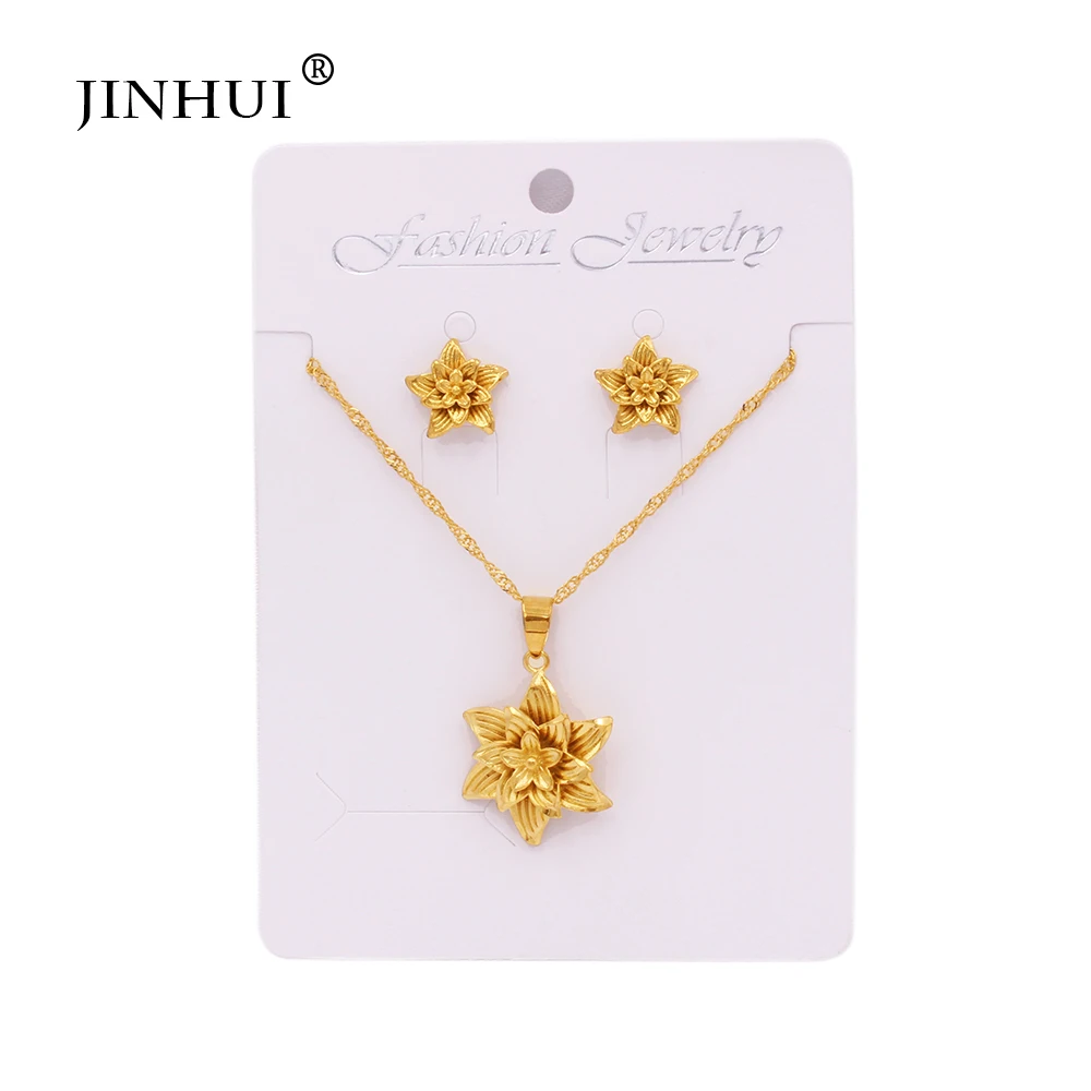 Женский свадебный ювелирный комплект из колье и серёг с маленькими цветами |