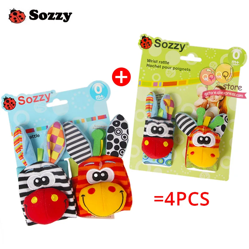 Zebra Pack of 4PCS C Sozzy Детские Погремушки Мягкие плюшевые игрушки 4 шт ноги запястья Набор погремушек Мультфильм Новорожденные развития Развивающие игрушки для детей подарок - Цвет: Zebra Pack of 4PCS C