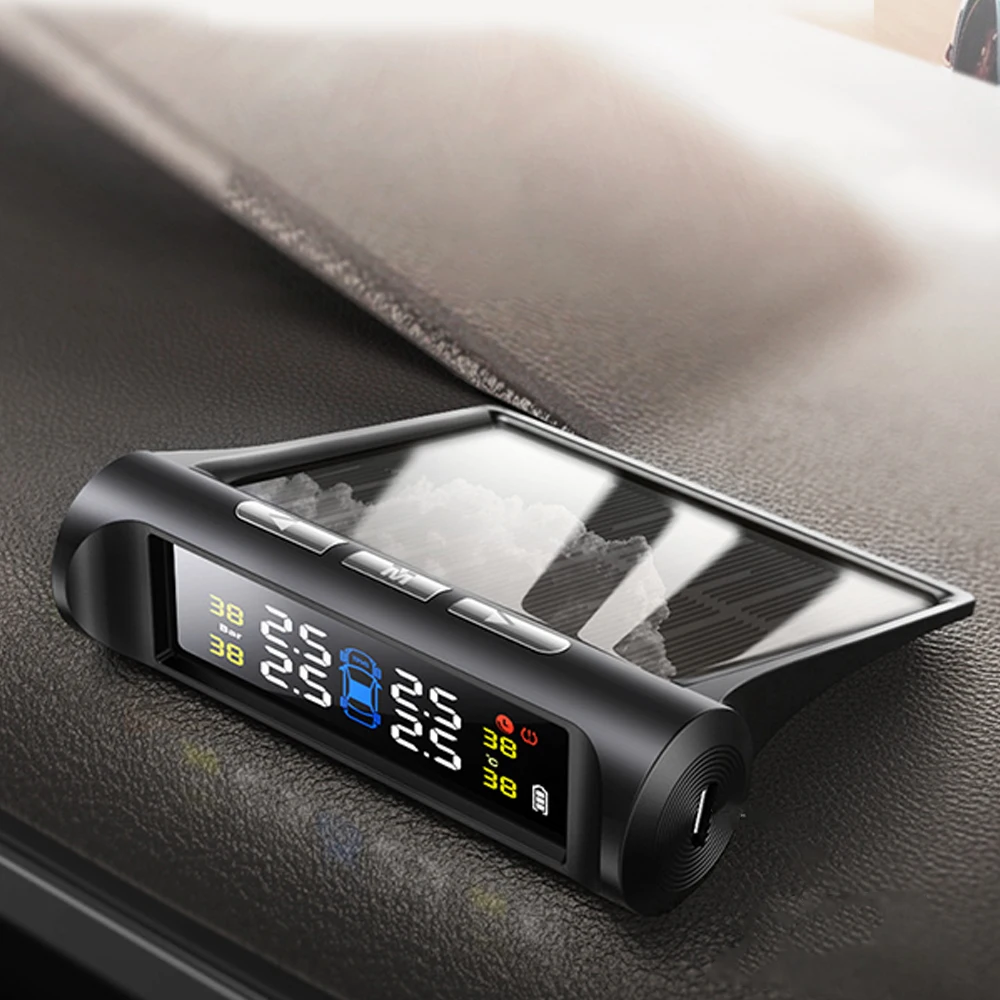 

LCD Display Car Tyre Pressure Monitoring System Solar TPMS Tyre Pressure Alarm System with 4 External Sensors