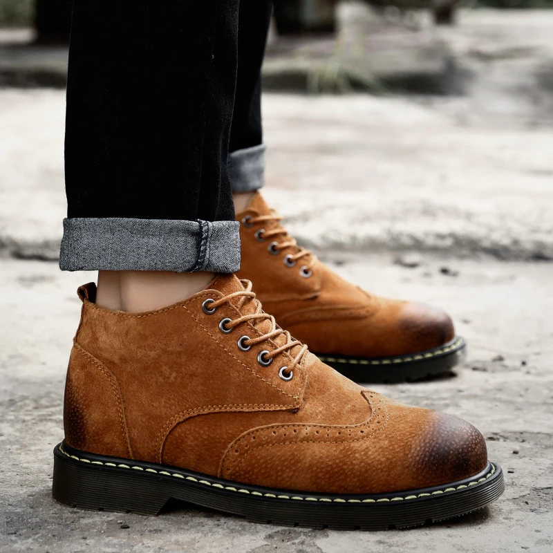 Удобные зимние ботильоны ковбойские мужские ботинки из натуральной кожи на