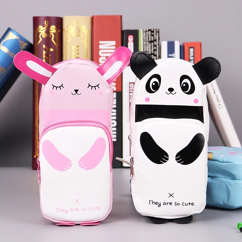 Корейский мультфильм животных ПУ кожа кошка кролик панда пенал Водонепроницаемый Сумка для карандашей Канцтовары товары для учебы 1 шт