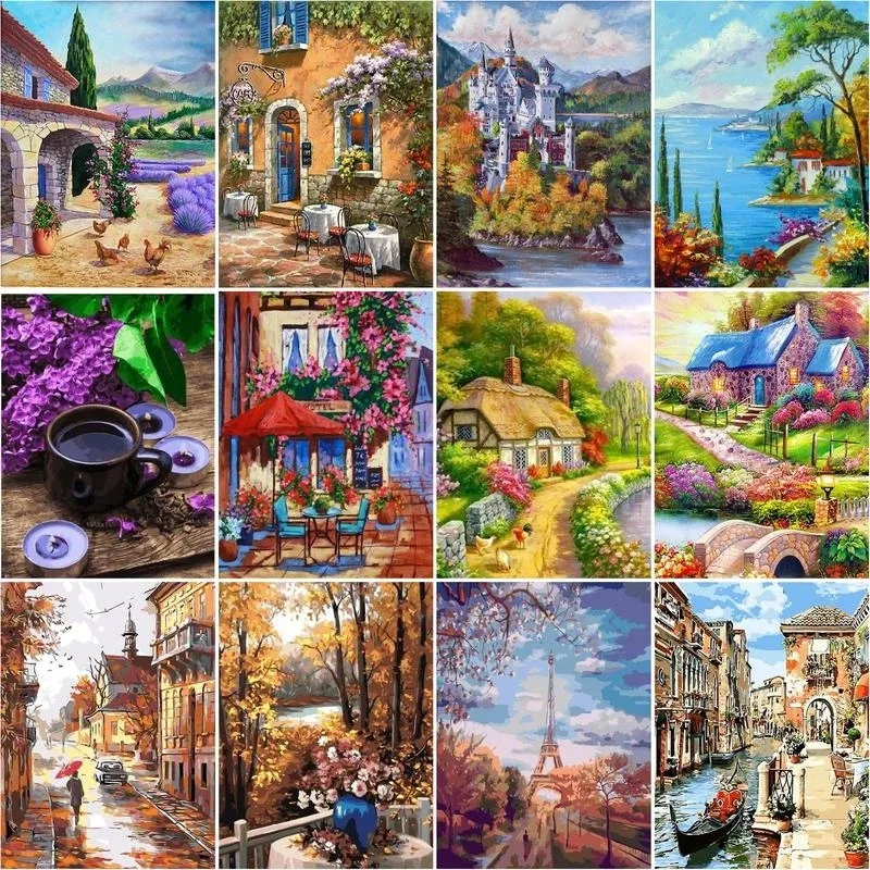 

JIEME 5D DIY Diamond Painting Rural Scenery Full Round Rhinestone Kit Diamond Embroidery Landscape Mosaic Christmas Gift Art