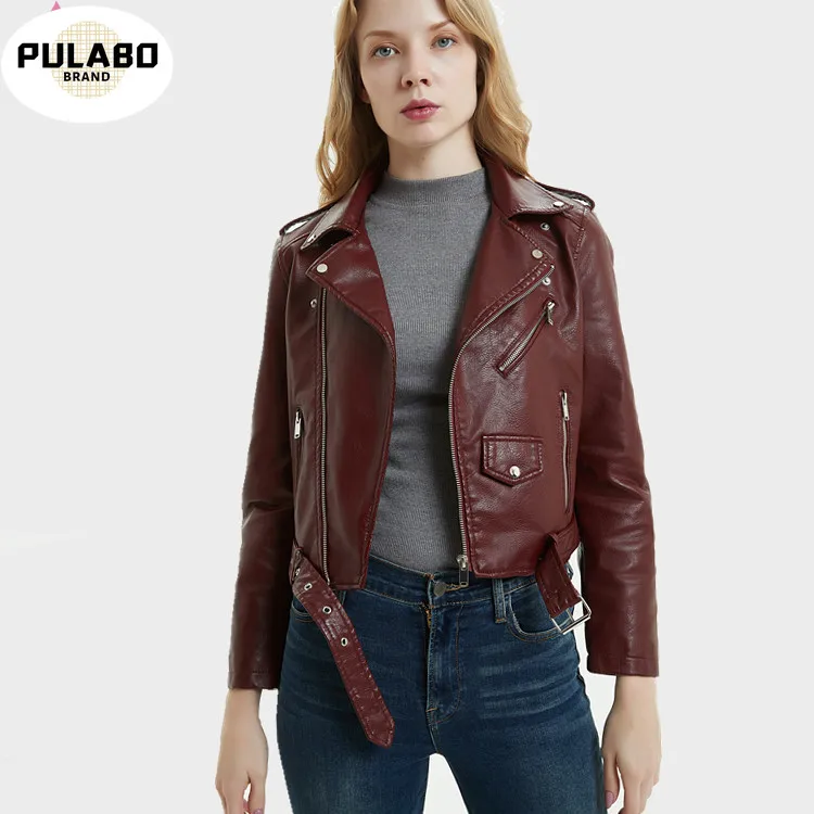 

S-XL New Spring Fashionable Bright Color Pu Leather Jacket Coat Good Quality Ladies Main Street For Women Pu Leather Jacket