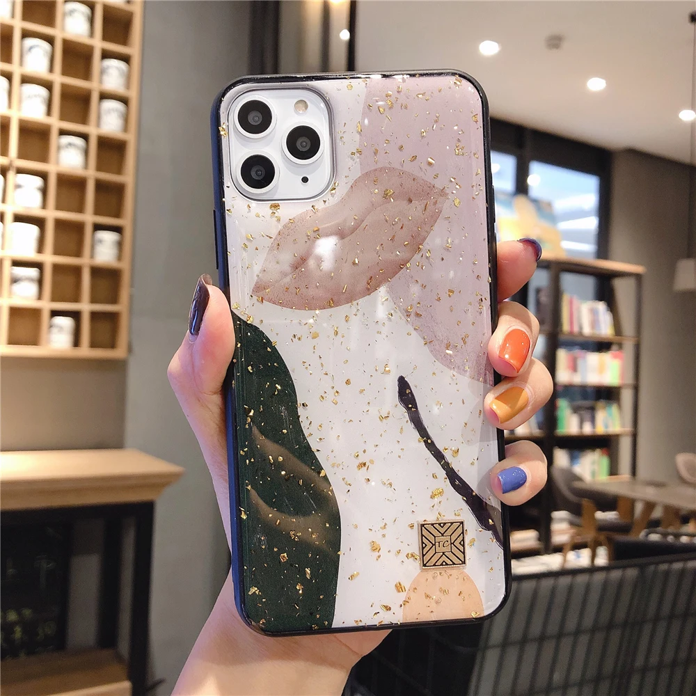 Чехол из золотой фольги с мраморным блеском для iPhone 12 11 Pro XS Max XR X цветной Мягкий